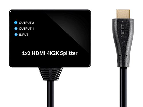 Monoprice Blackbird 4K 1x2 HDMI 2.0 Splitter | Pigtail, HDCP 2.2, 4K@60Hz, Gold Plated Connectors, HDMI Bus Powered (Compatible with PS4/5 Xbox Apple TV Fire Stick Roku Blu-Ray Player)