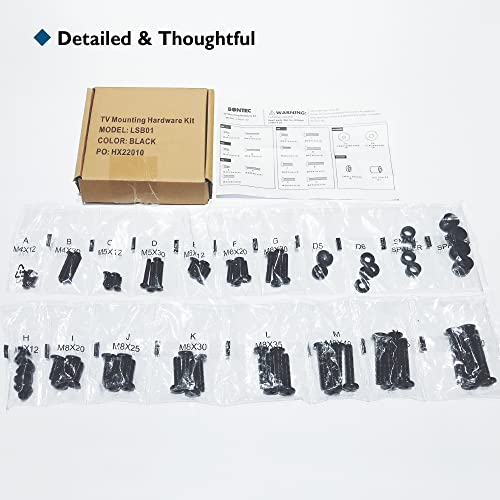 BONTEC Universal TV Mounting Hardware Kit Compatible with Most TVs Up to 80 inch, Includes M4, M5, M6, & M8 TV Screws, Washers & Spacers, Works with Any TV Wall Bracket, Monitor & TV Stand(Black)