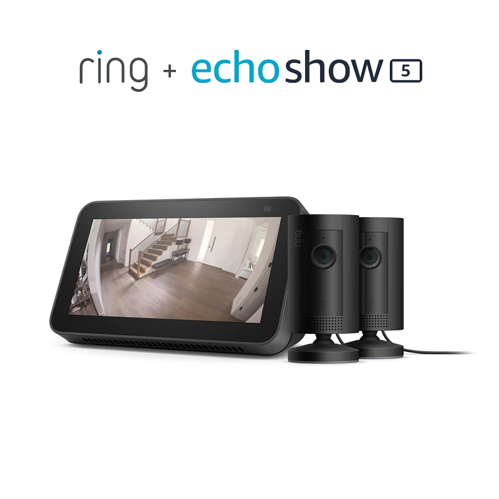 Ring Indoor Cam 2PK (Black) bundle with Echo Show 5 (2nd Gen)