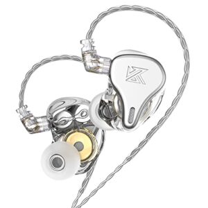 kz dq6 iem in-ear monitor headphones wired, professional stereo earphones hifi deep bass noise isolating sport earbuds with detachable cables(silver with mic)
