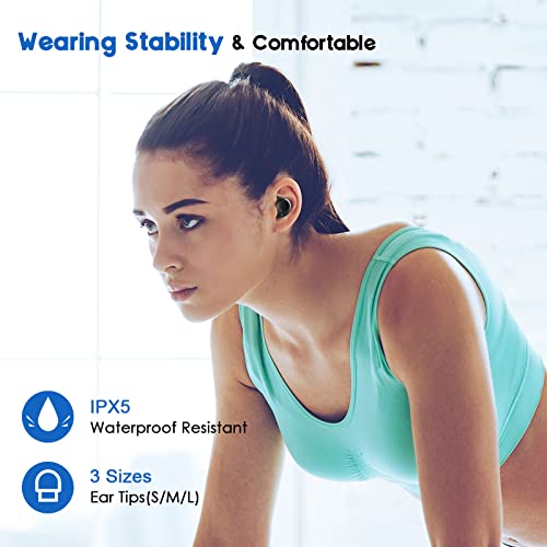 NYANDU Bluetooth 5.1 True Wireless Earbuds with Microphone, Noise Canceling Headphones Stereo Calls Extra Bass Touch Control 40Hrs Playtime Waterproof Earphones for Sports Black