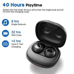 NYANDU Bluetooth 5.1 True Wireless Earbuds with Microphone, Noise Canceling Headphones Stereo Calls Extra Bass Touch Control 40Hrs Playtime Waterproof Earphones for Sports Black