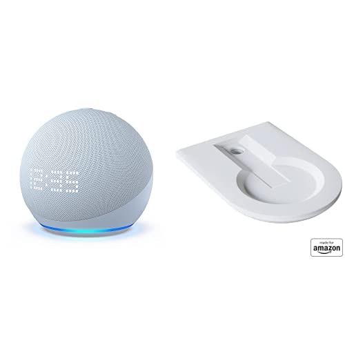 All-new Echo Dot (5th Gen, 2022 release) with clock Bundle. Includes Echo Dot (5th Gen, 2022 release) with clock | Cloud Blue & the Made For Amazon Wall Mount | White