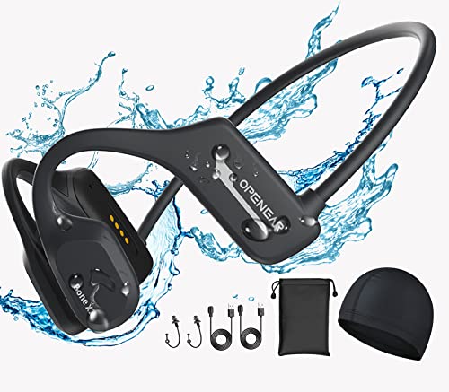 Bone Conduction Waterproof Bluetooth Headphones Ultralight Swimming HeadphonesIP68 Waterproof Bluetooth 5.2 Open Ear Wireless Sports Headset with MP3 Play 16G Memory for Running Swimming (Black)