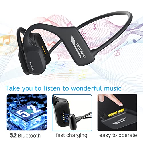 Bone Conduction Waterproof Bluetooth Headphones Ultralight Swimming HeadphonesIP68 Waterproof Bluetooth 5.2 Open Ear Wireless Sports Headset with MP3 Play 16G Memory for Running Swimming (Black)