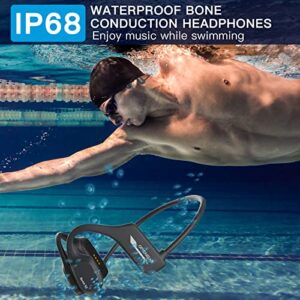 Bone Conduction Waterproof Bluetooth Headphones Ultralight Swimming HeadphonesIP68 Waterproof Bluetooth 5.2 Open Ear Wireless Sports Headset with MP3 Play 16G Memory for Running Swimming (Black)