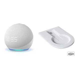 all-new echo dot (5th gen, 2022 release) with clock bundle. includes echo dot (5th gen, 2022 release) with clock | glacier white & the made for amazon wall mount | white