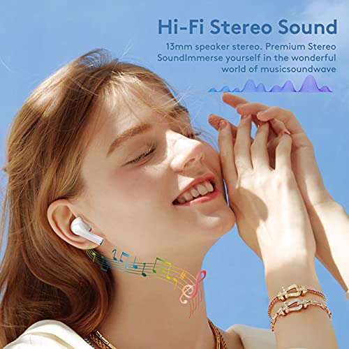 Chof A3 Wireless Earbuds Bluetooth Call Noise Cancelling Ear Buds with Microphones, Auto Pairing in Ear Headphones, 36H Playtime, Premium Stereo Earphones for Sport Home Office White