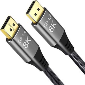 angusplay 8k displayport cable 1.4 15ft / 5m, ultra hd 4k@144hz, 8k@60hz, hbr3(7680×4320 resolution) displayport to displayport cable, high speed 32.4gbps, nylon braided long displayport 1.4 cable