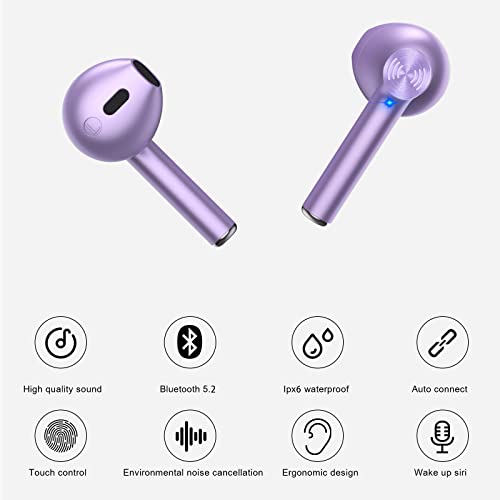 ZBC 2 Packs (Purple + Metal Pink) Wireless Earbuds Bluetooth 5.2 IPX6 Waterproof 30H Playtime True Stereo Headphones for iPhone Android with Charging Case in-Ear Earphones Headset Mic Hi-Fi Sound