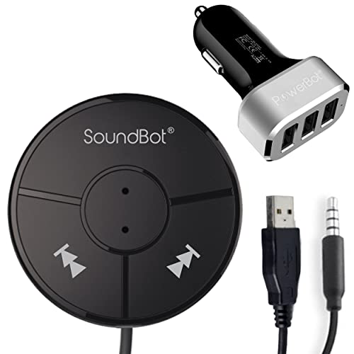 SoundBot SB360 Bluetooth Car Kit + SB221 HD Bluetooth Headset, Wireless Talking & Music Streaming Dongle w/ USB Charger Aux, HD Sports-Active Headphone Sweat Resistant Ergonomic Secure-Fit Design