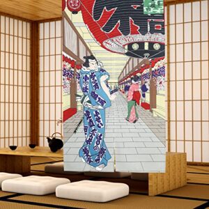 moslovstar japanese noren door curtain ukiyo-e senso-ji asakusa tokyo doorway curtain bistro kitchen restaurant decor, 33.5″ w x 59.1″ l