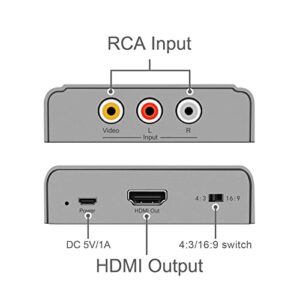 Dingsun RCA to HDMI Converter, V22B Mini RCA/ Composite/ CVBS/ AV to HDMI Video Audio Converter Adapter 1080P Supports 4:3/16:9 switche Compatible Xbox/ PS2/ WII/ SNES/ N64/ VHS/ VCR/ DVD ect.