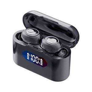 lemtlmt wireless earbuds waterproof bluetooth earphones, button ear buds with charging bin, in-ear headphones with microphone suitable for iphone and android black headset