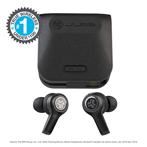 JLab Audio JBuds Air Executive True Wireless Bluetooth Earbuds + Charging Case - Black - C3 Calling with Dual Microphones - Long Playtime - Bluetooth 5.0 Connection - 3 EQ Settings (Renewed)