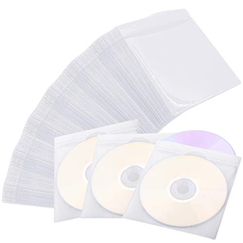 600PCS CD DVD Sleeves, FULANDL Premium CD Double-Sided Refill Plastic Sleeve for CD and DVD Storage Binders (White)