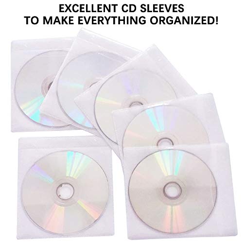 600PCS CD DVD Sleeves, FULANDL Premium CD Double-Sided Refill Plastic Sleeve for CD and DVD Storage Binders (White)