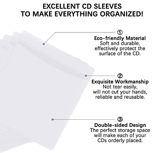 600PCS CD DVD Sleeves, FULANDL Premium CD Double-Sided Refill Plastic Sleeve for CD and DVD Storage Binders (White)