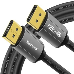 toptrend displayport cable 12ft, 8k dp [display port] cable 1.4 supports to 8k 60hz,4k 144hz,1080p 240hz,hbr3,32.4gbps,hdr,hdcp 2.2,g-sync and freesync on the gaming monitor,hdtv,laptop,etc