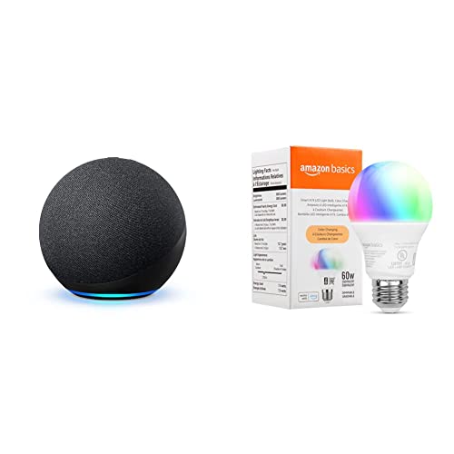 Echo (4th Gen)| Charcoal with Amazon Basics Smart Color Bulb