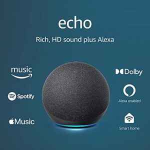 Echo (4th Gen)| Charcoal with Amazon Basics Smart Color Bulb