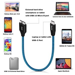 Type C to Micro B Cable, iSeekerKit USB 3.0 USB-C to Micro USB 1Ft Charge & Data Sync Cable Compatible for Samsung Galaxy S5/ Note 3, Toshiba Canvio, WD External Hard Drive