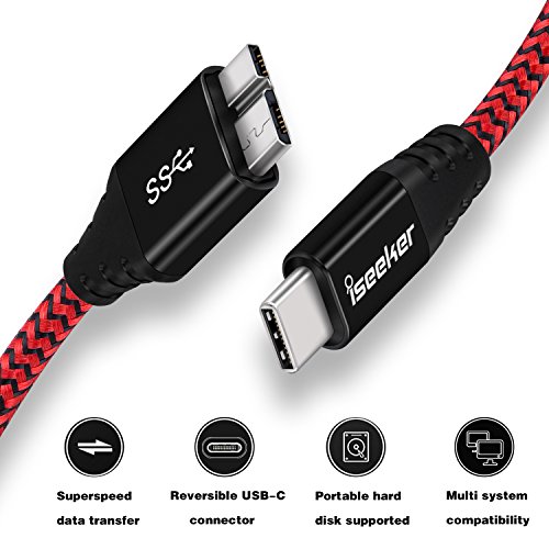 Type C to Micro B Cable, iSeekerKit USB 3.0 USB-C to Micro USB 1Ft Charge & Data Sync Cable Compatible for Samsung Galaxy S5/ Note 3, Toshiba Canvio, WD External Hard Drive