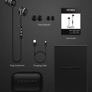 VEENAX Pogo Wireless Headphones, Bluetooth Sport Earphones, Fitness Earbuds with Mic, Magnetic and Super Bass, 8H Playtime, Sweatproof, in Ear Stereo Headset for iPhone iPad iPod Phone MP3, Black