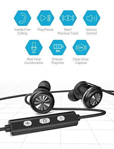 VEENAX Pogo Wireless Headphones, Bluetooth Sport Earphones, Fitness Earbuds with Mic, Magnetic and Super Bass, 8H Playtime, Sweatproof, in Ear Stereo Headset for iPhone iPad iPod Phone MP3, Black
