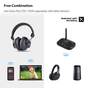 Avantree HT5009 & Audition, Bundle - Wireless Over-Ear Headphones for TV Sharing (2 Pack) & a Bluetooth Transmitter with Bypass for Digital Optical, RCA, 3.5mm AUX Port TVs, No Audio Delay, Long Range