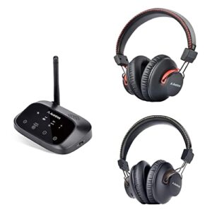 Avantree HT5009 & Audition, Bundle - Wireless Over-Ear Headphones for TV Sharing (2 Pack) & a Bluetooth Transmitter with Bypass for Digital Optical, RCA, 3.5mm AUX Port TVs, No Audio Delay, Long Range