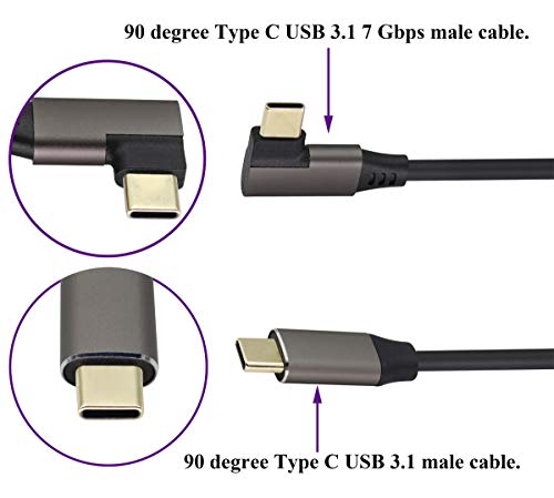 AAOTOKK 90 Degree USB 3.1 Type c to Type C Cable 60W&3A Right & Left Angled 3.1 USB Type C Male Extension Cable Supports Charging,Data,Audio,Video Cable for Laptop&Tablet&Mobile Phone.(0.3M/1Ft)