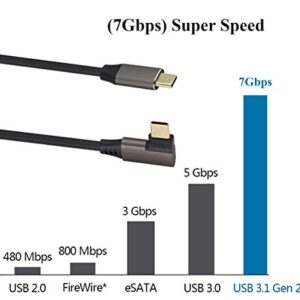 AAOTOKK 90 Degree USB 3.1 Type c to Type C Cable 60W&3A Right & Left Angled 3.1 USB Type C Male Extension Cable Supports Charging,Data,Audio,Video Cable for Laptop&Tablet&Mobile Phone.(0.3M/1Ft)