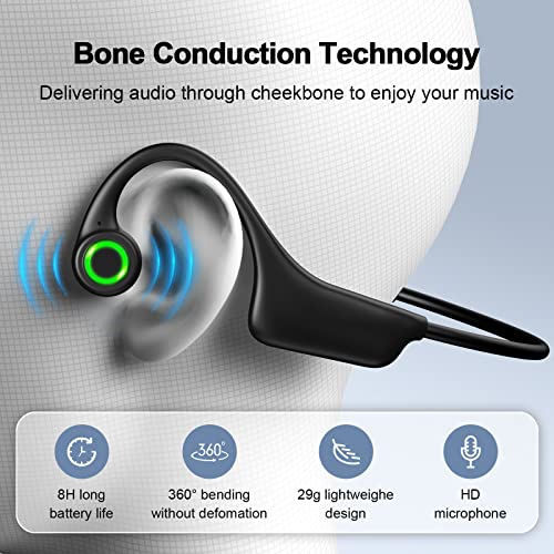 Bone Conduction Headphones, TELNP Open Ear Wireless Headphones, Bluetooth Headphones 5.0 with Breathing Light, Quick Stable Connection, IPX7 Sweatproof for Sports Running Fitness