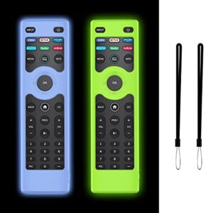 toluohu [2pcs] protective case cover for vizio xrt140 smart tv remote control,anti-slip shockproof silicone remote case holder for xrt140 led hd tv remote with lanyard (glow blue+glow green)