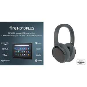 tablet bundle: includes amazon fire hd 10 plus tablet, 10.1″, 1080p full hd, 32 gb (slate) & made for amazon active noise cancelling bluetooth headphones (grey)