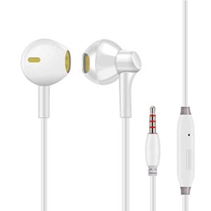 (2 pack) premium 3.5mm wired earphones/headphones/earbuds with built-in microphone & remote control compatible for iphone ipad ipod samsung galaxy android phone(white)