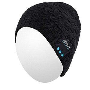 qshell winter bluetooth beanie hat warm soft knit cap with wireless headphone headset earphone stereo speaker microphone hands free for outdoor sport,compatible with iphone android cell phones – black