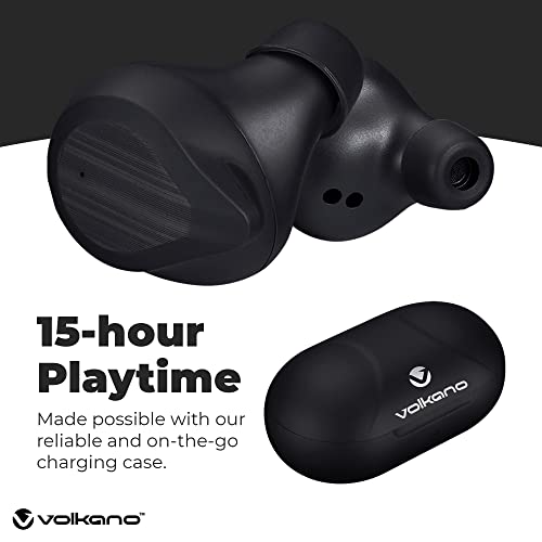 Volkano Scorpio Series True Wireless Earphones - Bluetooth Earphones, Earbuds Wireless for Sports, Running, Gym Workout, & Home Use - USB-C Sweatproof TWS Earphones with 15 Hours of Playtime (Black)