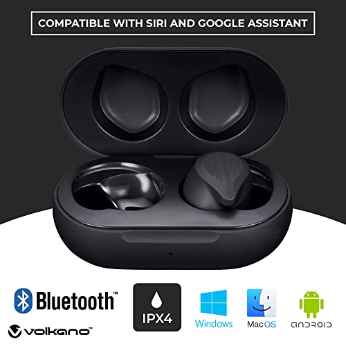 Volkano Scorpio Series True Wireless Earphones - Bluetooth Earphones, Earbuds Wireless for Sports, Running, Gym Workout, & Home Use - USB-C Sweatproof TWS Earphones with 15 Hours of Playtime (Black)