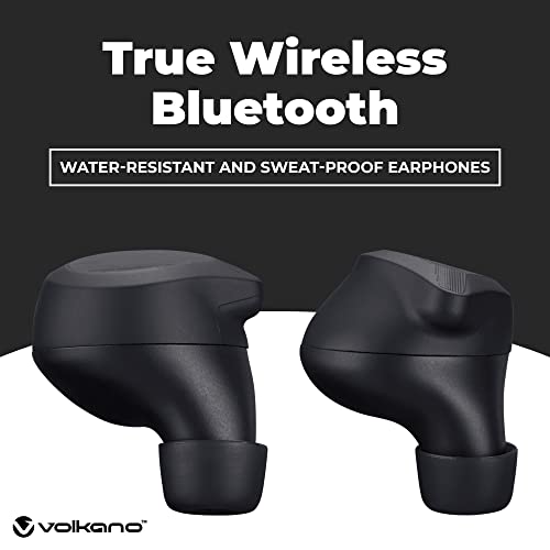 Volkano Scorpio Series True Wireless Earphones - Bluetooth Earphones, Earbuds Wireless for Sports, Running, Gym Workout, & Home Use - USB-C Sweatproof TWS Earphones with 15 Hours of Playtime (Black)