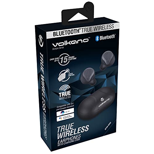 Volkano Scorpio Series True Wireless Earphones - Bluetooth Earphones, Earbuds Wireless for Sports, Running, Gym Workout, & Home Use - USB-C Sweatproof TWS Earphones with 15 Hours of Playtime (Black)