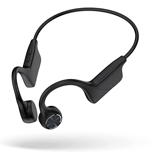 NouSKaU Bone Conduction Headphones, Bluetooth 5.0 Open Ear Headphones with Built-in Mic, IPX7 Sweatproof Waterproof Wireless Sports Earphones for Running, Gym, Hiking, Cycling, New in (Black)