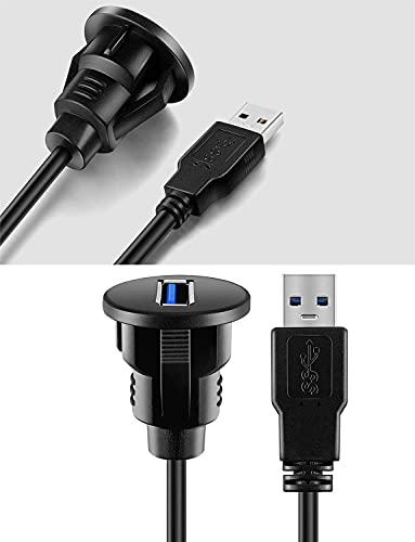 Small USB 3.0 Male to Female AUX Flush Panel Mount Extension Cable for Car Truck Boat Motorcycle Dashboard 3ft