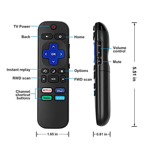 Universal Replacement Remote for Roku TV, Compatible with Hisense Roku/TCL Roku/Onn Roku/Sharp Roku TV, Remote Control with Buttons for Netflix, Disney, Hulu, VUDU【Not for Roku Stick and Box】