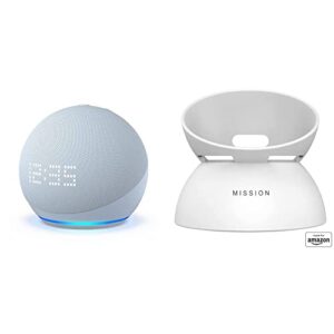 all-new echo dot (5th gen, 2022 release) with clock | cloud blue, with made for amazon battery base| white