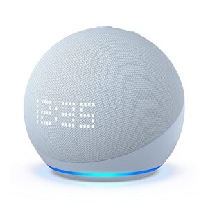 All-New Echo Dot (5th Gen, 2022 release) with clock | Cloud Blue, with Made for Amazon Battery Base| White