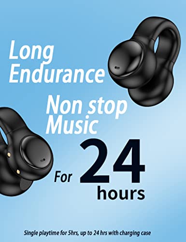 Wireless Ear Clip Earbuds Bluetooth Open Ear HiFi Stereo Sound Waterproof Bluetooth Bone Conduction Earbuds Long Battery Life for Cycling，Driving，Working