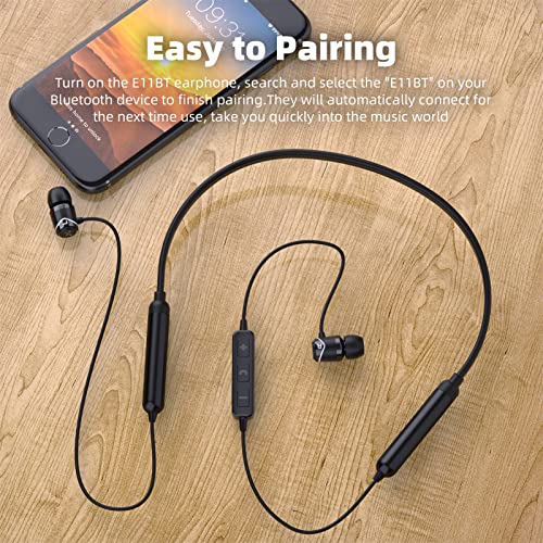 SoundMAGIC E11BT Neckband Bluetooth Headphones Wireless Earphones HiFi Stereo in Ear Headset with Microphone Noise Isolating Sports Earbuds Long Playtime Black
