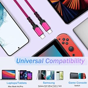 USB C to USB C Cable 10ft,Besgoods USB Type C Charger Fast Charging 60W 3A Braided Long Cord Compatible with Galaxy S23 Ultra S22 S21 S20 A53 iPad Pro Mini6 Air5 MacBook Pixel 7-Purple,Green,Blue,Pink